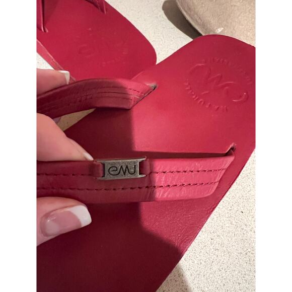 EMU Shorem All Red Leather Flip Flop Sandals Naturally Australian Size 7 - Picture 3 of 8